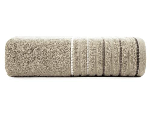 Bavlnený, jednofarebný uterák Azi s pruhovaným okrajom - béžový, gramáž 450 g/m2